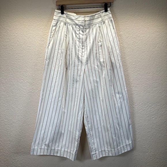 Tibi Bianca Crop Pant Ivory Multi Womens Size 6 High Waist Wide Leg Preppy - Picture 3 of 16